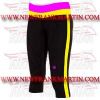 FM-894 tc-204 Ladies Gym Fitness Yoga compression Leggings Baselayer Tight Capri Trouser Black Yellow Stripe